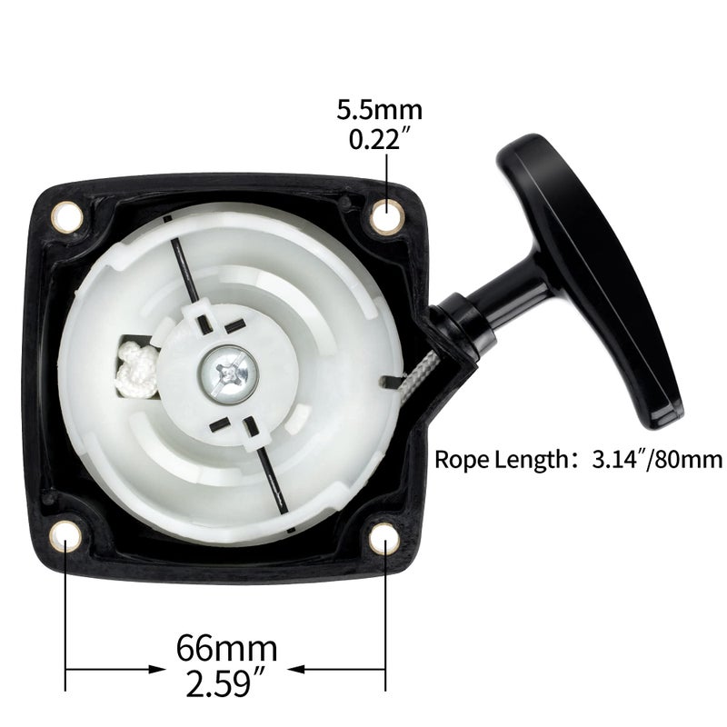RUTU 63022 Pull Start Starter Recoil Replacement for 52cc 2HP Earth Auger, 43cc 49cc 52cc Pocket Bike Gas Petrol Scooter X1 X2 X8 - Upgraded Wheel Core & Recoil Spring, Thick Housing, Aluminum Gasket - Image 2